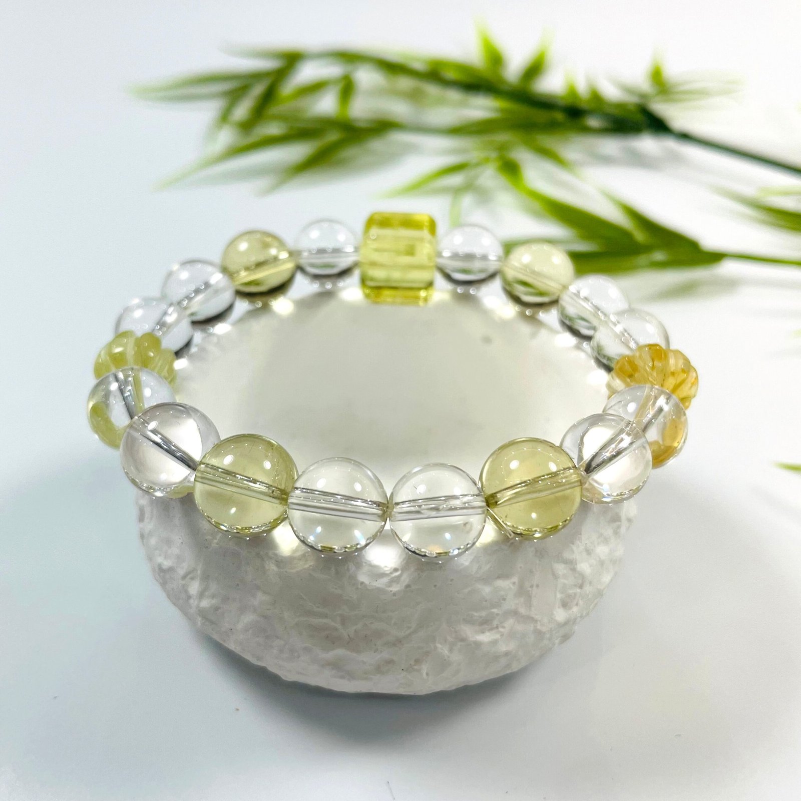 JING‑SANYE Multi‑Gemstone Beaded Bracelet, Natural Clear Quartz & Citrine Stretch Bracelet, Barrel‑Shaped Citrine Accent Crystal Jewelry, Fortune Blessing Unisex Gift for Daily Wear - 图片 2