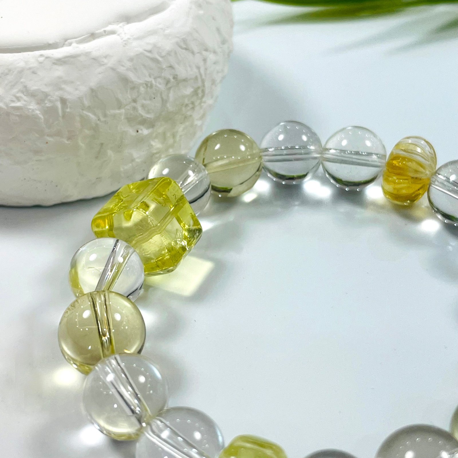 JING‑SANYE Multi‑Gemstone Beaded Bracelet, Natural Clear Quartz & Citrine Stretch Bracelet, Barrel‑Shaped Citrine Accent Crystal Jewelry, Fortune Blessing Unisex Gift for Daily Wear - 图片 5