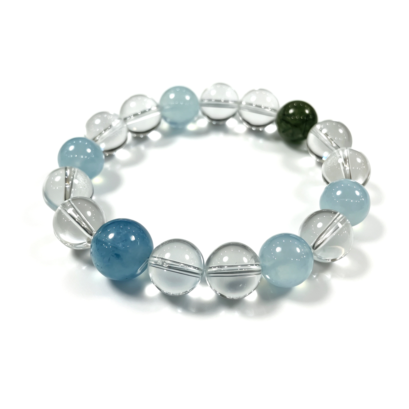 LumiCrystal Natural Aquamarine Smoky Quartz Multi‑Gemstone Beaded Bracelet, Green Rutilated Quartz Stretch Crystal Bracelet, Spiritual Energy Healing Jewelry for Men Women Daily Meditation Gift - 图片 6