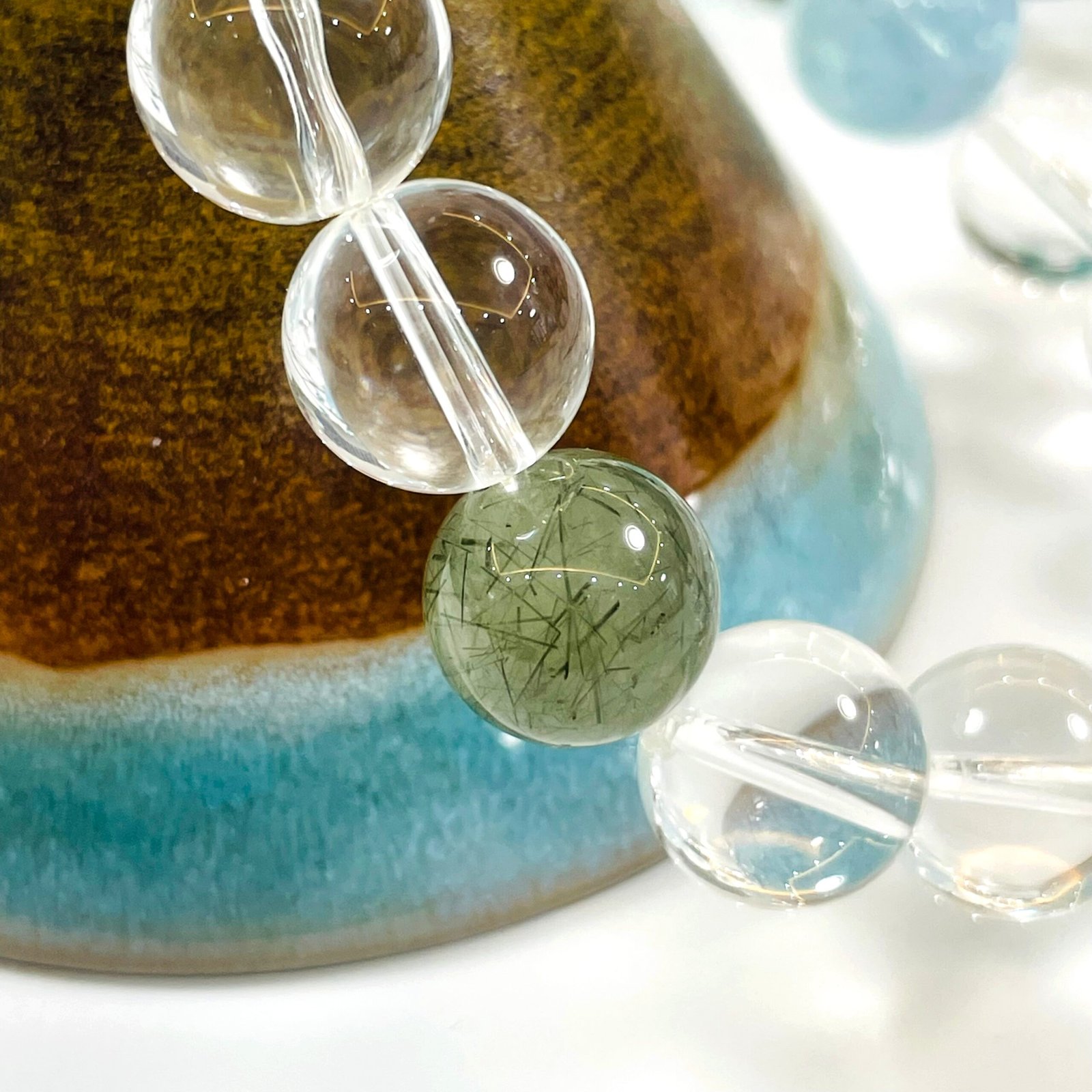 LumiCrystal Natural Aquamarine Smoky Quartz Multi‑Gemstone Beaded Bracelet, Green Rutilated Quartz Stretch Crystal Bracelet, Spiritual Energy Healing Jewelry for Men Women Daily Meditation Gift - 图片 4