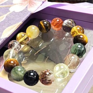 Jingsanye Chinese Zodiac Pig Crystal Bracelet, Natural Multi Stone Beaded Bracelet with Citrine, Tiger Eye, Rutilated Quartz, Smoky Quartz, Black Obsidian, Healing Crystal Jewelry for Women Men, Lucky Protection Bracelet for Birthday Gift