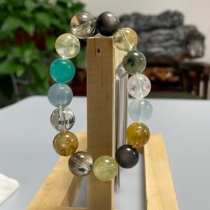Jingsanye Chinese Zodiac Monkey Crystal Bracelet, Natural Multi Stone Beaded Bracelet with Aquamarine, Amazonite, Citrine, Smoky Quartz, Obsidian, Healing Crystal Jewelry for Women Men, Lucky Protection Bracelet for Birthday Gift