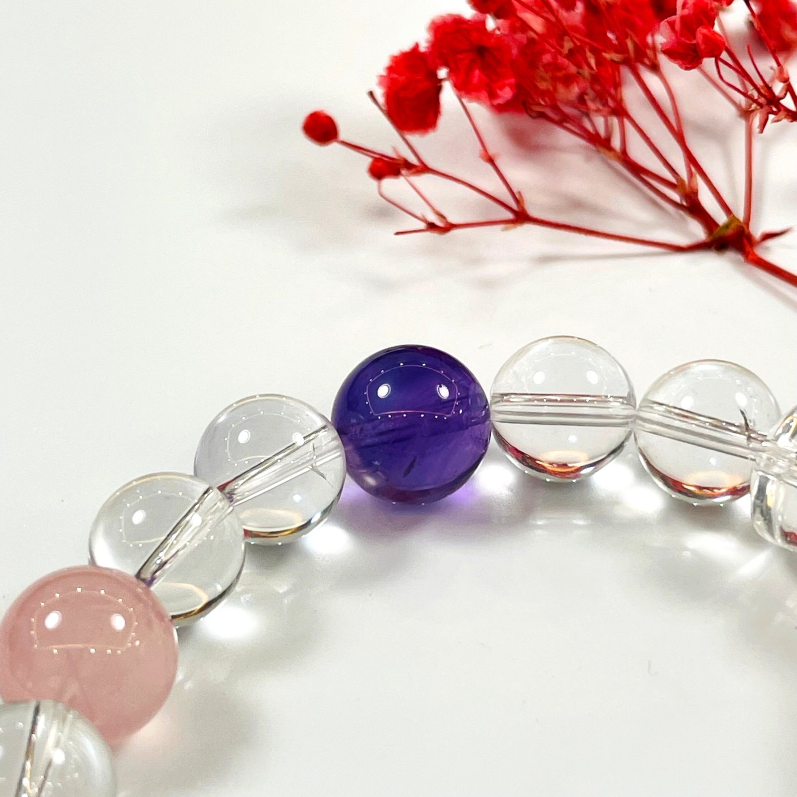 umiCrystal Multi‑Gemstone Beaded Bracelet, Natural Rose Quartz Amethyst Clear Quartz Stretch Bracelet, Hand‑Carved Rose Quartz Pixiu Crystal Jewelry, Healing Blessing Gift for Women Daily Wear - 图片 6
