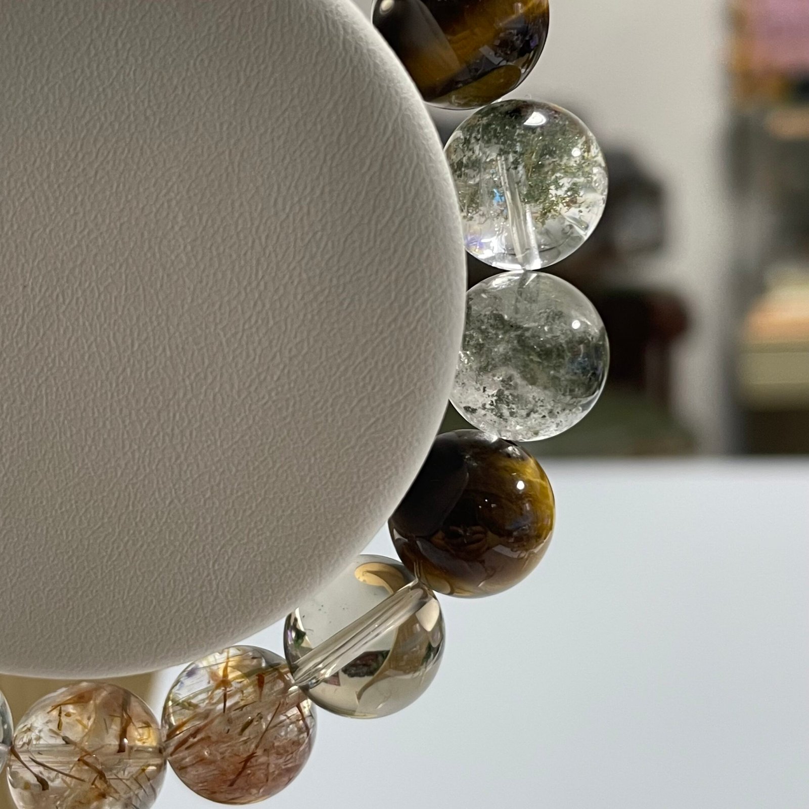 JING‑SANYE Chinese Zodiac Tiger Multi‑Gemstone Beaded Bracelet, Natural Clear Quartz Smoky Quartz Tiger Eye Green Phantom Obsidian Aquamarine Stretch Bracelet, Spiritual Blessing Crystal Jewelry Gift for Men Women Daily Wear - 图片 3