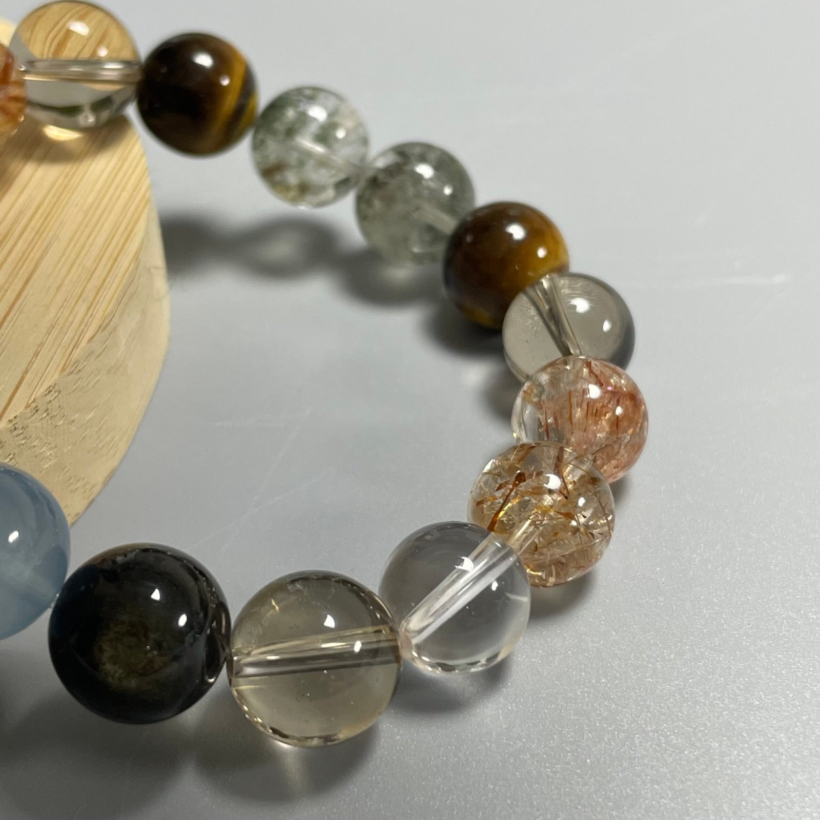 JING‑SANYE Chinese Zodiac Tiger Multi‑Gemstone Beaded Bracelet, Natural Clear Quartz Smoky Quartz Tiger Eye Green Phantom Obsidian Aquamarine Stretch Bracelet, Spiritual Blessing Crystal Jewelry Gift for Men Women Daily Wear - 图片 5