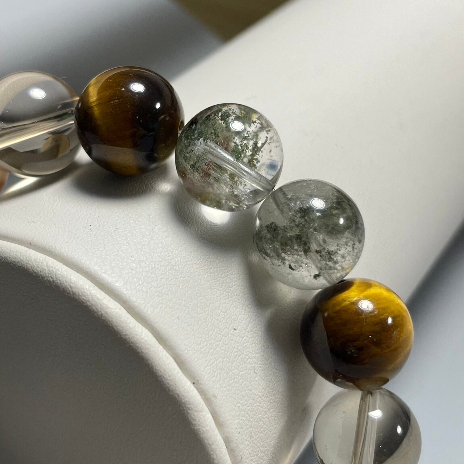 JING‑SANYE Chinese Zodiac Tiger Multi‑Gemstone Beaded Bracelet, Natural Clear Quartz Smoky Quartz Tiger Eye Green Phantom Obsidian Aquamarine Stretch Bracelet, Spiritual Blessing Crystal Jewelry Gift for Men Women Daily Wear - 图片 6
