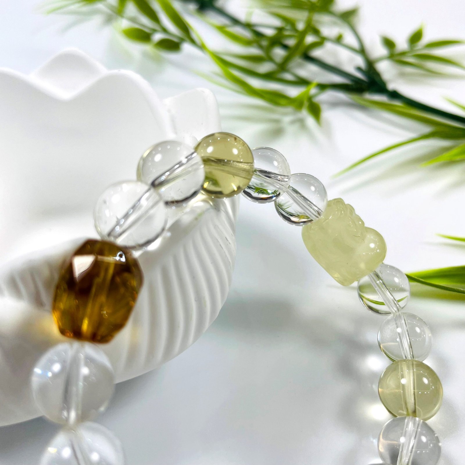 JING‑SANYE Multi‑Gemstone Beaded Bracelet, Natural Citrine Clear Quartz & Smoky Quartz Stretch Bracelet, Hand‑Carved Citrine Pixiu Crystal Jewelry, Prosperity Blessing Gift for Men Women Daily Wear - 图片 3