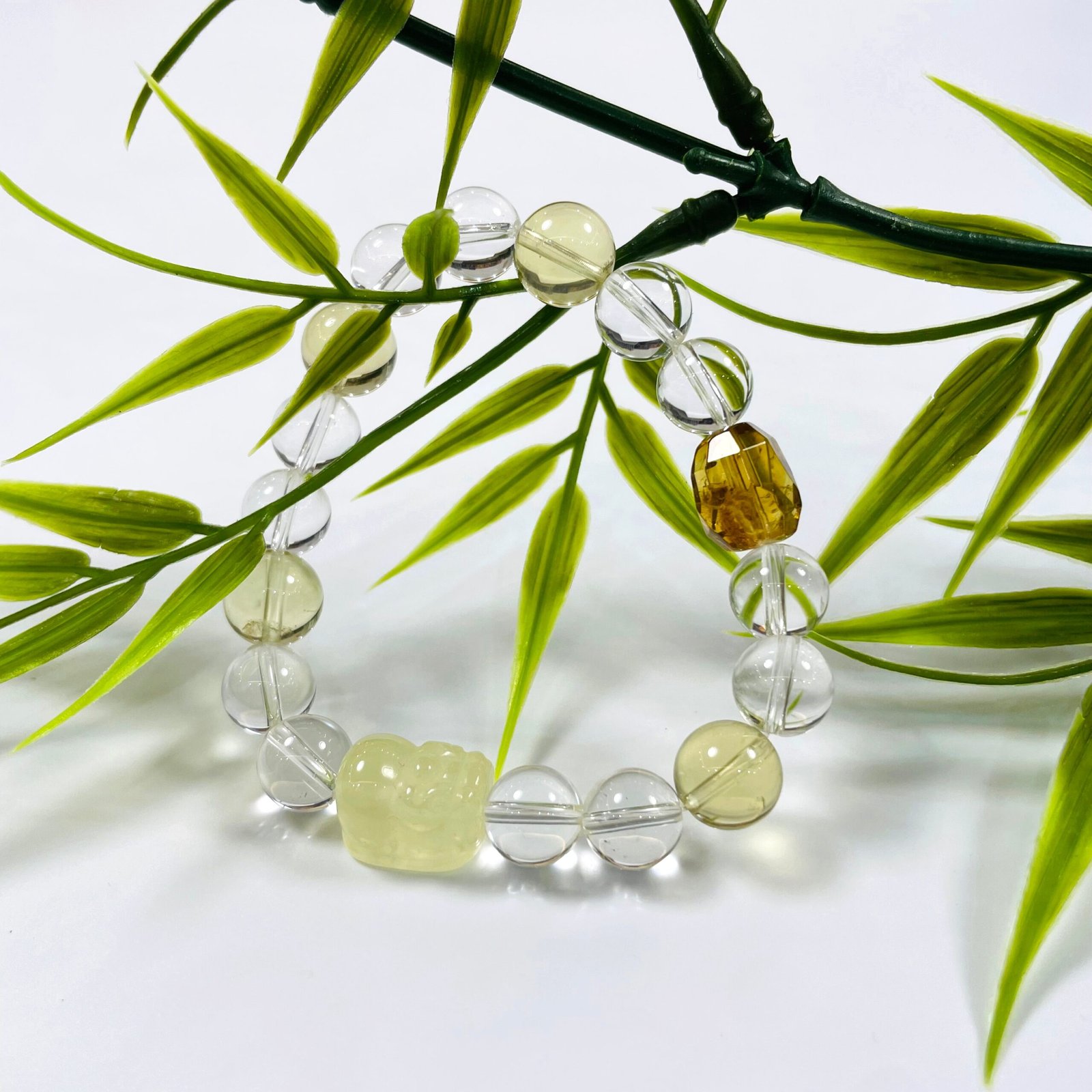 JING‑SANYE Multi‑Gemstone Beaded Bracelet, Natural Citrine Clear Quartz & Smoky Quartz Stretch Bracelet, Hand‑Carved Citrine Pixiu Crystal Jewelry, Prosperity Blessing Gift for Men Women Daily Wear - 图片 4
