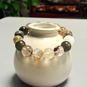 Jingsanye Chinese Zodiac Rooster Crystal Bracelet, Natural Multi Stone Beaded Bracelet with Citrine, Smoky Quartz, Phantom Quartz, Silver Obsidian, Rutilated Quartz, Healing Crystal Jewelry for Women Men, Lucky Protection Bracelet for Birthday Gift