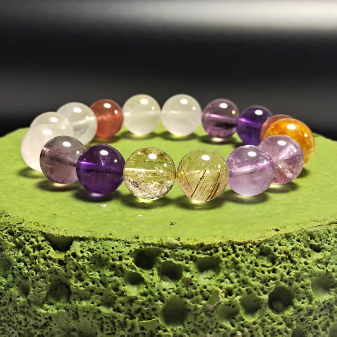 JING‑SANYE Chinese Zodiac Rat Multi‑Gemstone Beaded Bracelet, Natural Amethyst Rose Quartz Strawberry Quartz Rutilated Quartz Stretch Bracelet, Spiritual Blessing Crystal Jewelry Gift for Men Women Daily Wear - 图片 3