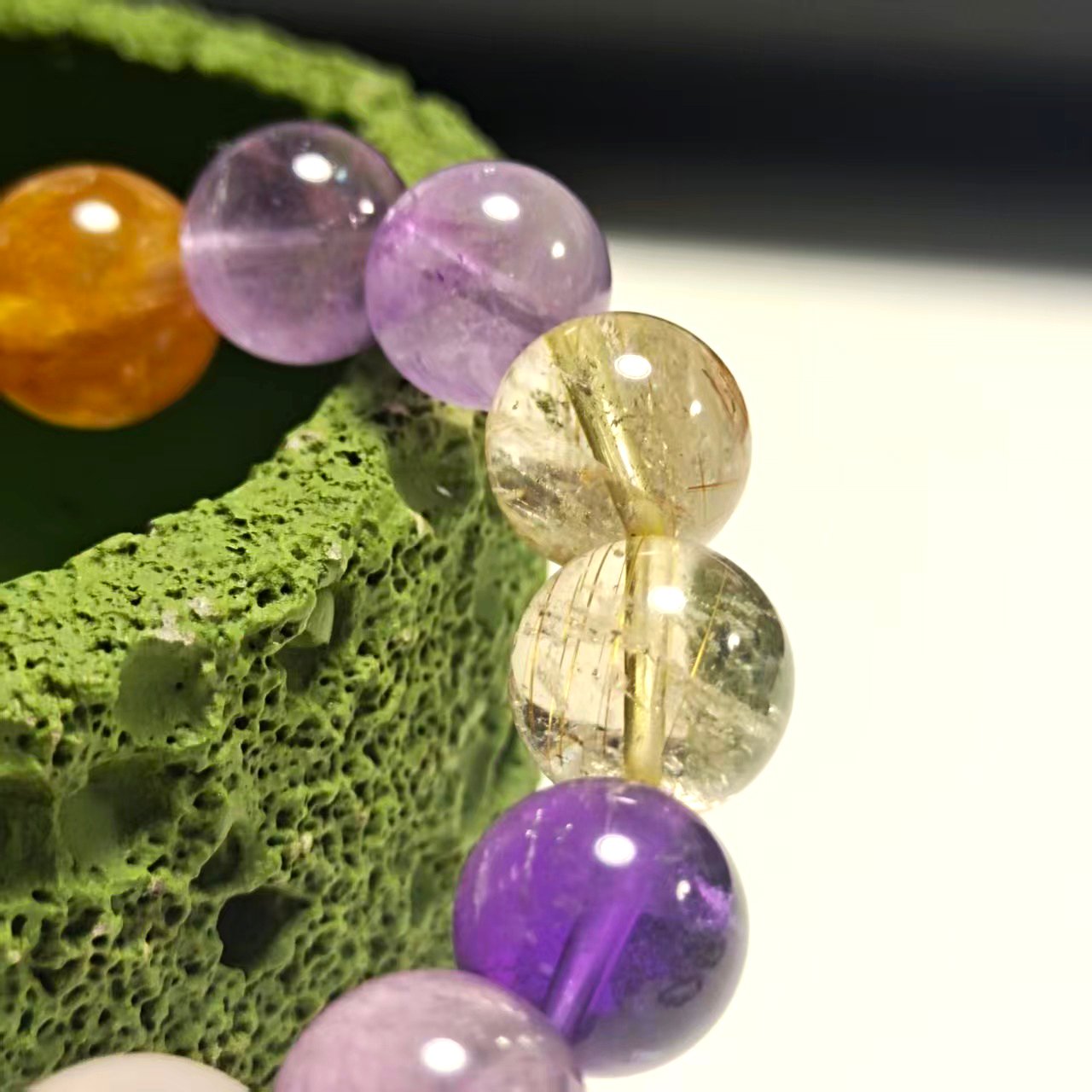 JING‑SANYE Chinese Zodiac Rat Multi‑Gemstone Beaded Bracelet, Natural Amethyst Rose Quartz Strawberry Quartz Rutilated Quartz Stretch Bracelet, Spiritual Blessing Crystal Jewelry Gift for Men Women Daily Wear - 图片 4