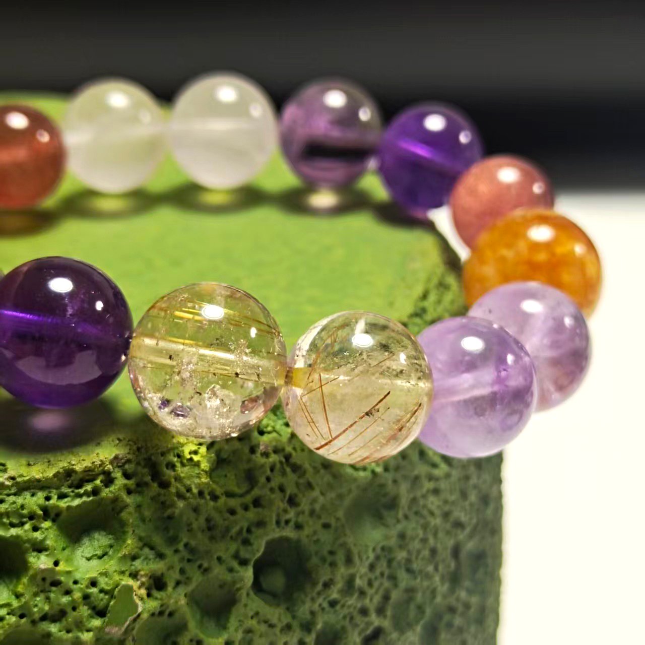 JING‑SANYE Chinese Zodiac Rat Multi‑Gemstone Beaded Bracelet, Natural Amethyst Rose Quartz Strawberry Quartz Rutilated Quartz Stretch Bracelet, Spiritual Blessing Crystal Jewelry Gift for Men Women Daily Wear - 图片 5